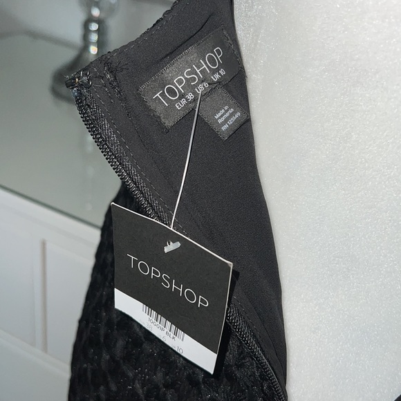 NWT Topshop Black Lace Asymmetrical Dress With Plunge Neckline - Picture 12 of 14